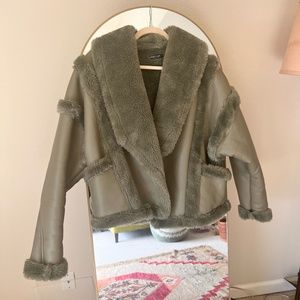 Sage Green Leather and Fur Jacket